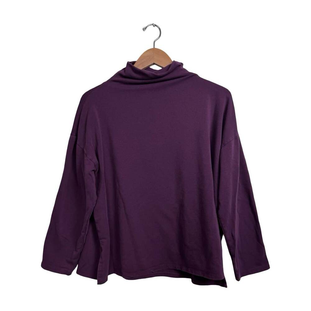 Eileen Fisher Purple Knit Cowl Neck Pullover Top Long Sleeve Women’s Size M